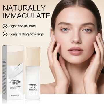 30ml Changing Foundation SPF 15 - Lightweight Moisturizing Liquid Makeup, Covers Blemishes & Redness for Fair to Medium Skin