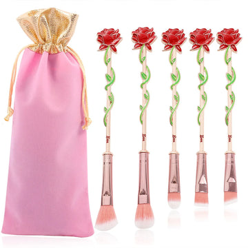 5pcs Anime Movie Beauty and The Beast Makeup Brushes Cosplay Prop Magic Rose Flower Beauty Cosmetic Tool Suits